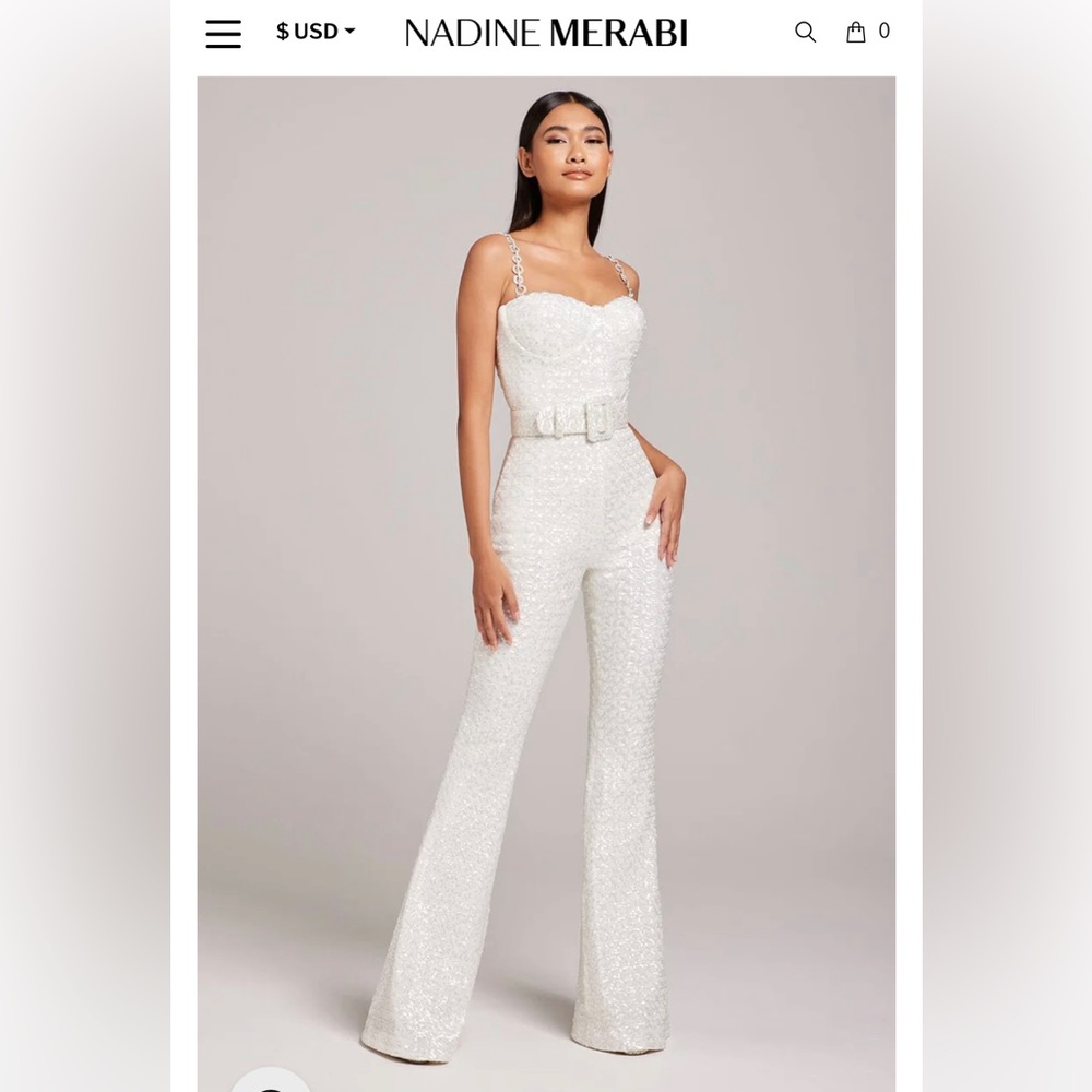 Nadine Merabi white sequin outfit